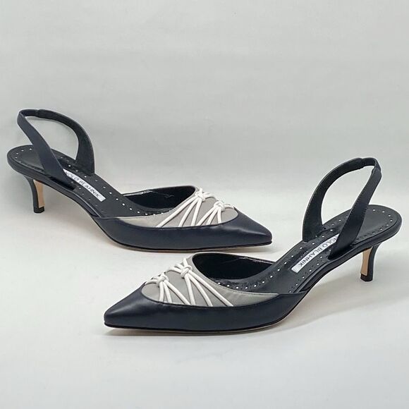Manolo Blahnik Maretsli 50MM Leather Slingback Pumps size 37.5 - Picture 3 of 12